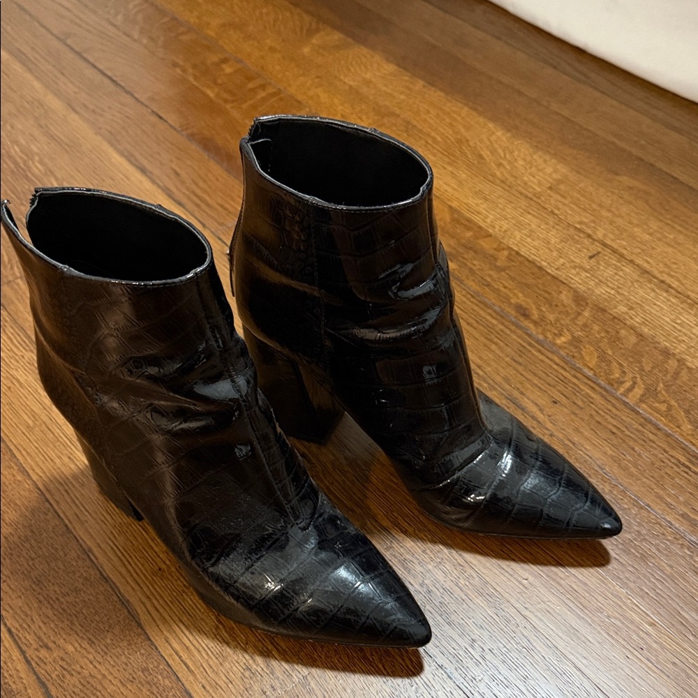Vince Camuto Glossy Black Ankle Booties